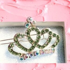 Peridot & AB Crystal Crown Barrette